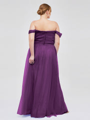 Hors De l'Épaule Col En Cœur Tulle Robe Raisin Grande Taille
