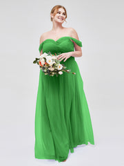 Hors De l'Épaule Col En Cœur Tulle Robe Vert Grande Taille