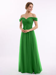 Hors De l'Épaule Col En Cœur Tulle Robe Vert Grande Taille