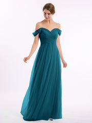 Hors De l'Épaule Col En Cœur Tulle Robe Bleu Encre