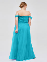 Hors De l'Épaule Col En Cœur Tulle Robe Jade