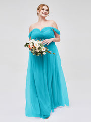 Hors De l'Épaule Col En Cœur Tulle Robe Jade