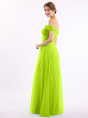Hors De l'Épaule Col En Cœur Tulle Robe Vert Citron