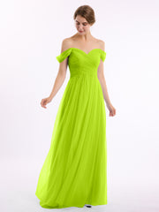 Hors De l'Épaule Col En Cœur Tulle Robe Vert Citron