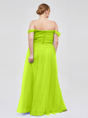 Hors De l'Épaule Col En Cœur Tulle Robe Vert Citron Grande Taille