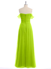 Hors De l'Épaule Col En Cœur Tulle Robe Vert Citron Grande Taille
