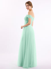 Hors De l'Épaule Col En Cœur Tulle Robe Vert Menthe