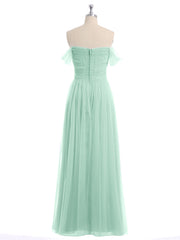Hors De l'Épaule Col En Cœur Tulle Robe Vert Menthe Grande Taille
