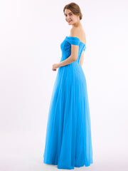 Hors De l'Épaule Col En Cœur Tulle Robe Bleu Océan