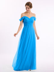 Hors De l'Épaule Col En Cœur Tulle Robe Bleu Océan