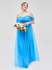 Hors De l'Épaule Col En Cœur Tulle Robe Bleu Océan Grande Taille