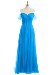 Hors De l'Épaule Col En Cœur Tulle Robe Bleu Océan Grande Taille