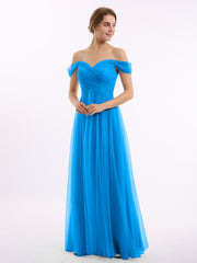 Hors De l'Épaule Col En Cœur Tulle Robe Bleu Océan