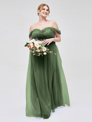 Hors De l'Épaule Col En Cœur Tulle Robe Olive Verte Grande Taille