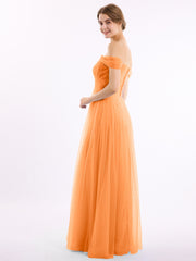Hors De l'Épaule Col En Cœur Tulle Robe Orange