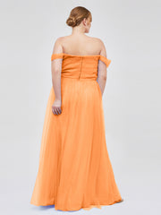 Hors De l'Épaule Col En Cœur Tulle Robe Orange Grande Taille
