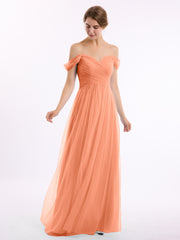 Hors De l'Épaule Col En Cœur Tulle Robe Papaye