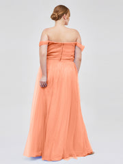 Hors De l'Épaule Col En Cœur Tulle Robe Papaye Grande Taille