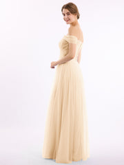 Hors De l'Épaule Col En Cœur Tulle Robe Pêche