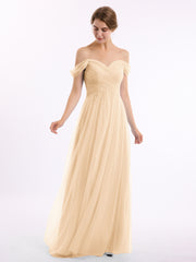 Hors De l'Épaule Col En Cœur Tulle Robe Pêche