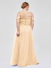Hors De l'Épaule Col En Cœur Tulle Robe Pêche Grande Taille