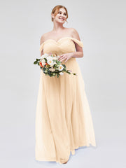 Hors De l'Épaule Col En Cœur Tulle Robe Pêche Grande Taille