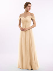 Hors De l'Épaule Col En Cœur Tulle Robe Pêche