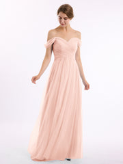 Hors De l'Épaule Col En Cœur Tulle Robe Rose Perle