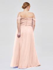 Hors De l'Épaule Col En Cœur Tulle Robe Rose Perle