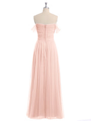 Hors De l'Épaule Col En Cœur Tulle Robe Rose Perle Grande Taille