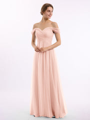 Hors De l'Épaule Col En Cœur Tulle Robe Rose Perle