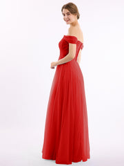 Hors De l'Épaule Col En Cœur Tulle Robe Rouge