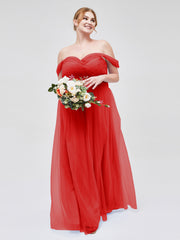 Hors De l'Épaule Col En Cœur Tulle Robe Rouge Grande Taille