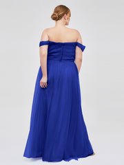 Hors De l'Épaule Col En Cœur Tulle Robe Bleu Royale