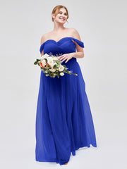 Hors De l'Épaule Col En Cœur Tulle Robe Bleu Royale Grande Taille