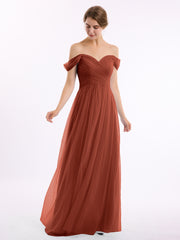 Hors De l'Épaule Col En Cœur Tulle Robe Rouille