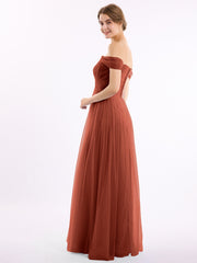 Hors De l'Épaule Col En Cœur Tulle Robe Rouille
