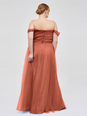 Hors De l'Épaule Col En Cœur Tulle Robe Rouille Grande Taille
