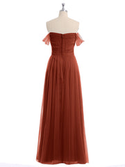 Hors De l'Épaule Col En Cœur Tulle Robe Rouille Grande Taille