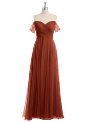 Hors De l'Épaule Col En Cœur Tulle Robe Rouille