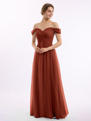 Hors De l'Épaule Col En Cœur Tulle Robe Rouille