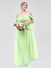 Hors De l'Épaule Col En Cœur Tulle Robe Sauge Grande Taille