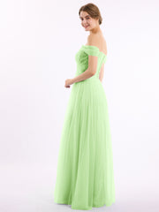 Hors De l'Épaule Col En Cœur Tulle Robe Sauge