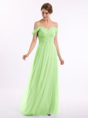 Hors De l'Épaule Col En Cœur Tulle Robe Sauge