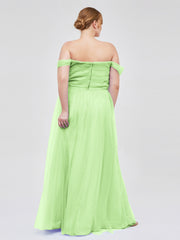 Hors De l'Épaule Col En Cœur Tulle Robe Sauge