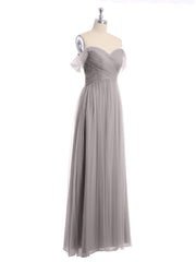 Hors De l'Épaule Col En Cœur Tulle Robe Argent