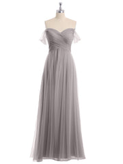 Hors De l'Épaule Col En Cœur Tulle Robe Argent