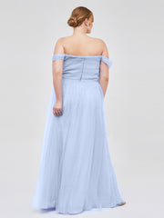 Hors De l'Épaule Col En Cœur Tulle Robe Bleu Ciel Grande Taille