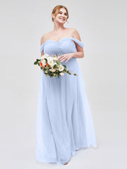 Hors De l'Épaule Col En Cœur Tulle Robe Bleu Ciel