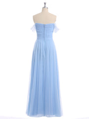 Hors De l'Épaule Col En Cœur Tulle Robe Bleu Ciel Grande Taille